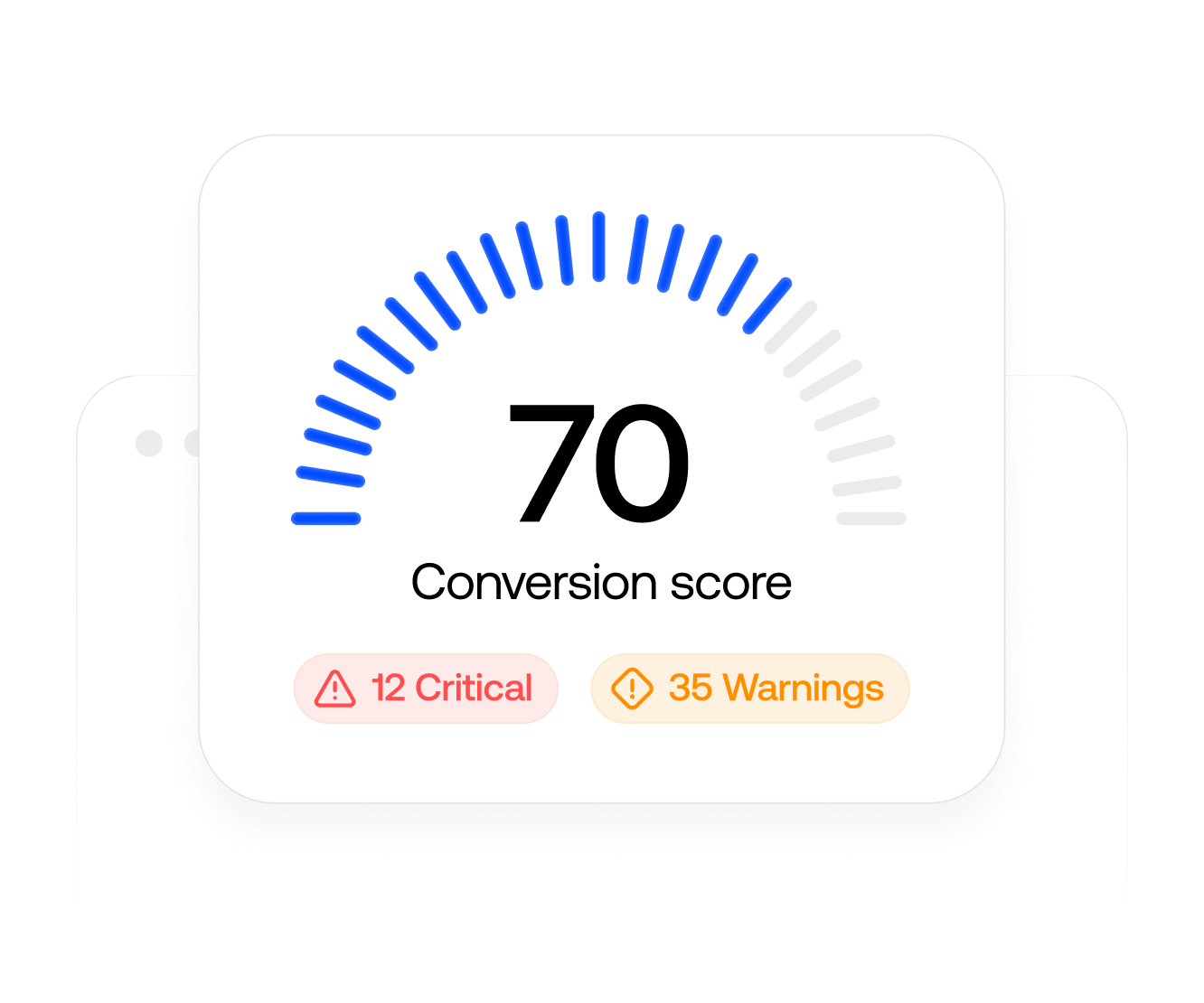 Conversion score dashboard showing critical issues and warnings