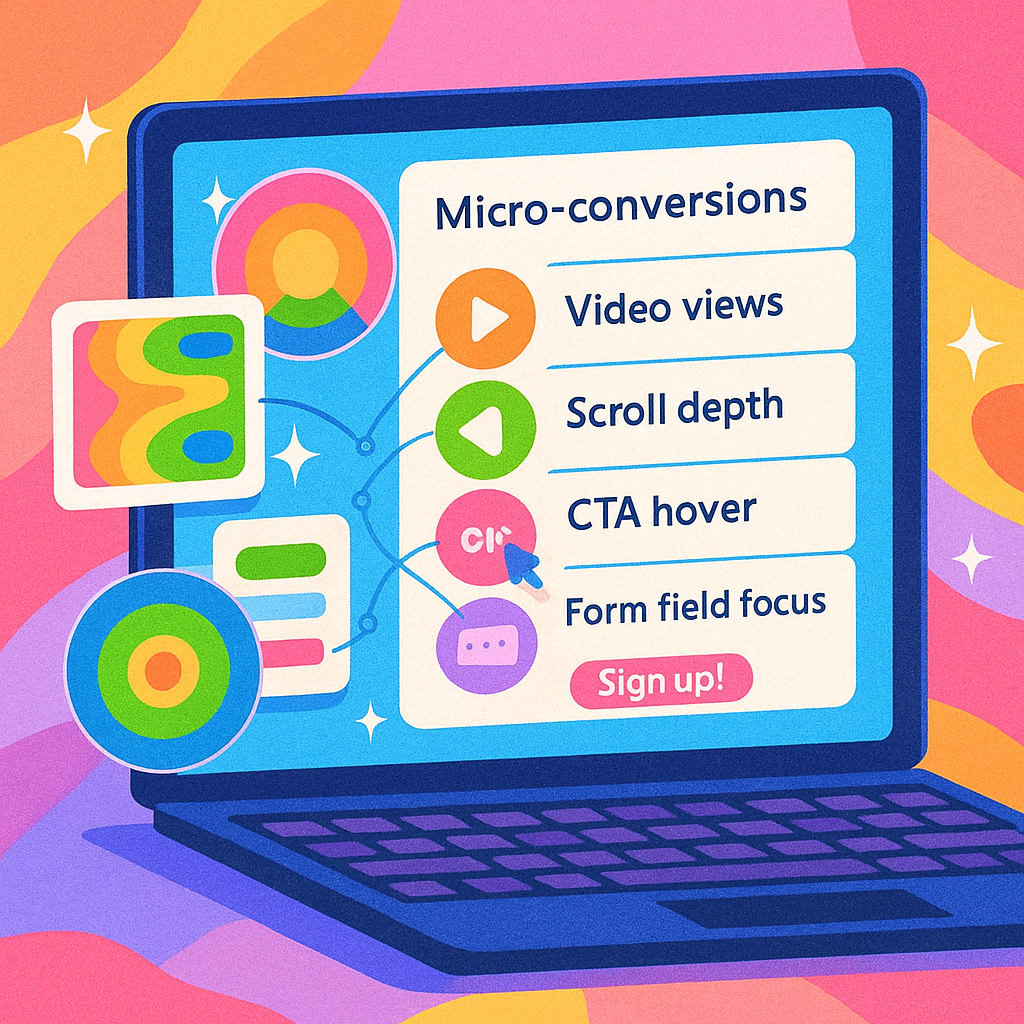 Visual flow of micro-conversions like video views, clicks, scrolls, and form progress