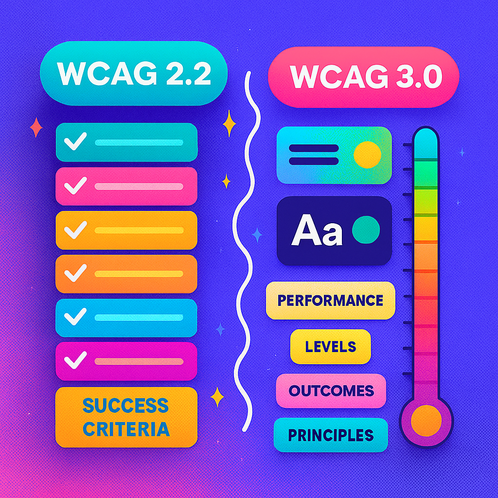 Visual example of how WCAG 3.0 scoring works with color contrast or navigation